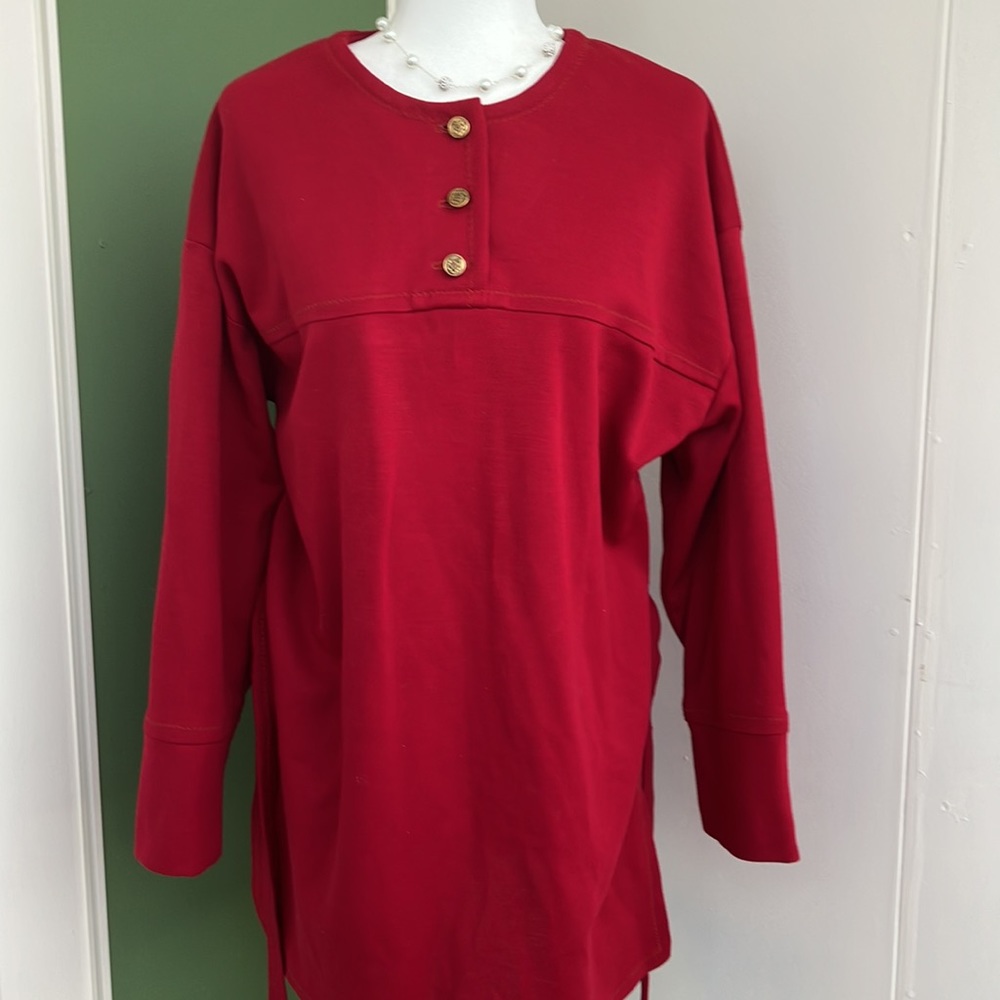 Vintage 60s 70s Red Tunic Mini Dress with Belt - Picture 5 of 7
